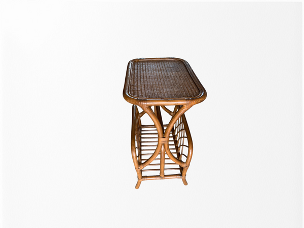 Old Florida Style Rattan Magazine Rack End Table