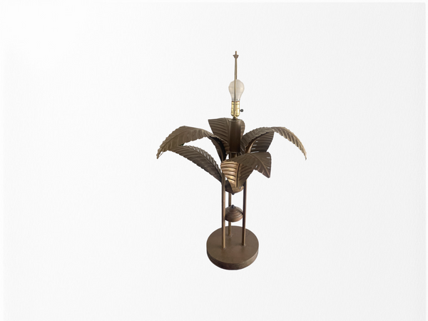 Large Tole Gold Gilt Sculptural Palm Tree Leaf Table Lamp