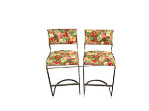 Milo Baughman Style Mid-Century Hollywood Regency Cantilevered Bar Stools (Pair)