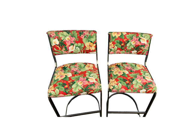 Milo Baughman Style Mid-Century Hollywood Regency Cantilevered Bar Stools (Pair)