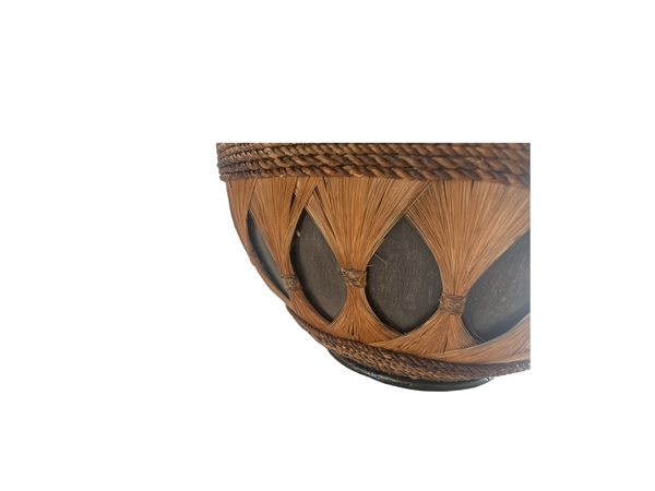 Natural Woven Fiber & Wood Fiberglass Container with Lid