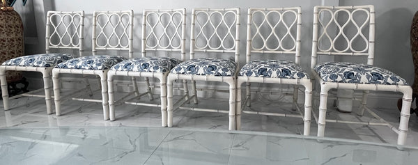 Theodore Alexander Claydon Cream Trellis Faux Bamboo Dining Chairs lot of 6