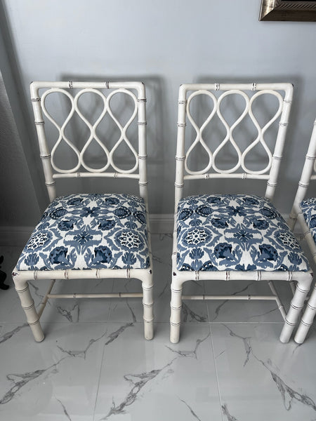 Theodore Alexander Claydon Cream Trellis Faux Bamboo Dining Chairs lot of 6