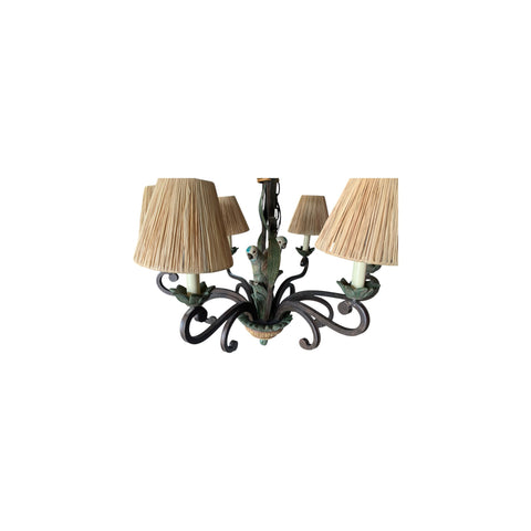 MCM Wrought iron Parrot Chandelier with 6 lights/shades