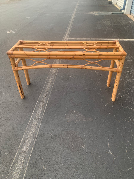 Rattan Burnt Bamboo Console Sofa Rattan Table Vintage Hollywood Regency Palm Beach