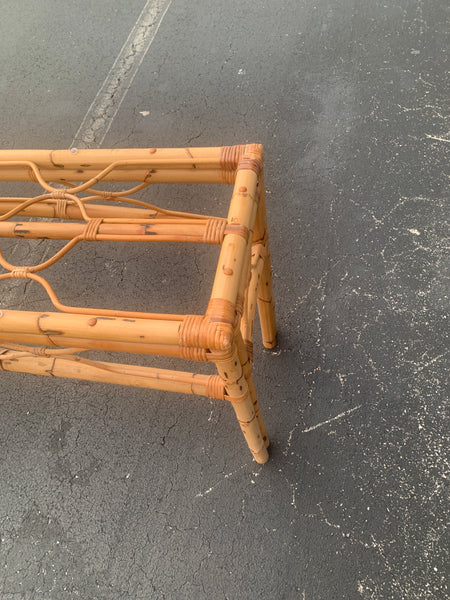 Rattan Burnt Bamboo Console Sofa Rattan Table Vintage Hollywood Regency Palm Beach