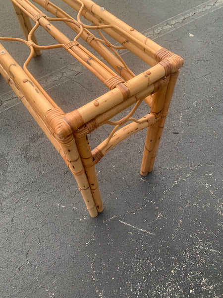 Rattan Burnt Bamboo Console Sofa Rattan Table Vintage Hollywood Regency Palm Beach