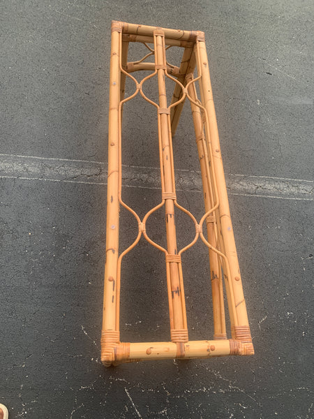 Rattan Burnt Bamboo Console Sofa Rattan Table Vintage Hollywood Regency Palm Beach