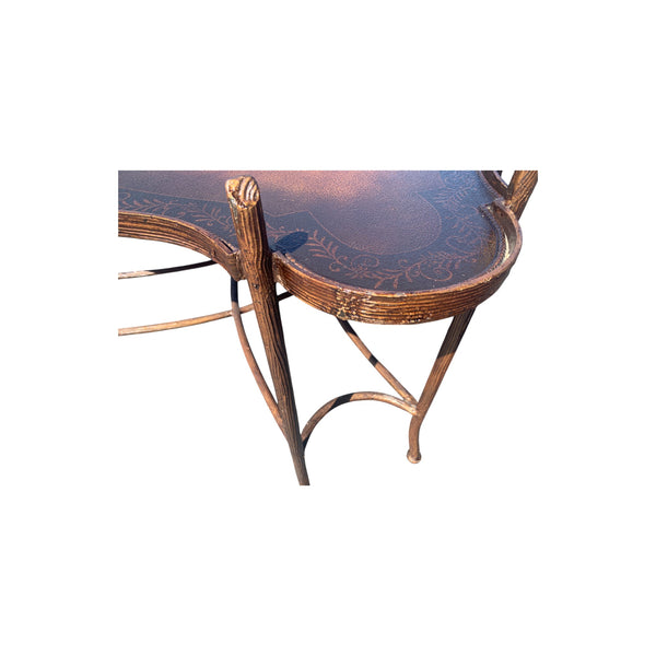 Vintage Gilded Iron Faux Bois Coffee Table with Tole Painted Tray Style Top