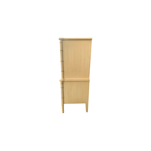 Henry Link Bali Hai Tallboy Dresser - 1970s Vintage Two Tier Faux Bamboo Chest of 5 Drawers Hollywood Regency