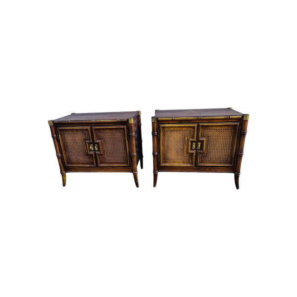 Hollywood Regency Faux Bamboo Nightstands by Stanley Furniture - A Pair