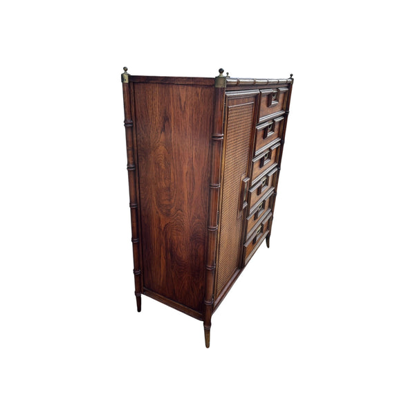 Hollywood Regency Chinoiserie Faux Bamboo Armoire Highboy  by Stanley