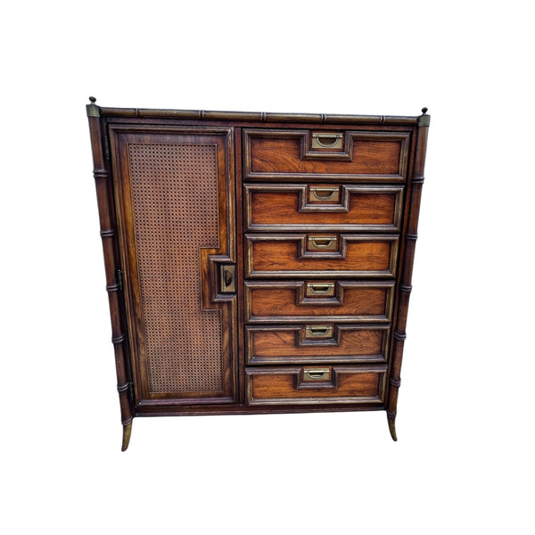 Hollywood Regency Chinoiserie Faux Bamboo Armoire Highboy  by Stanley