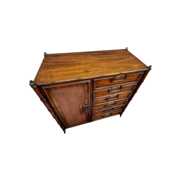 Hollywood Regency Chinoiserie Faux Bamboo Armoire Highboy  by Stanley