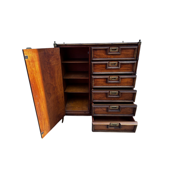 Hollywood Regency Chinoiserie Faux Bamboo Armoire Highboy  by Stanley