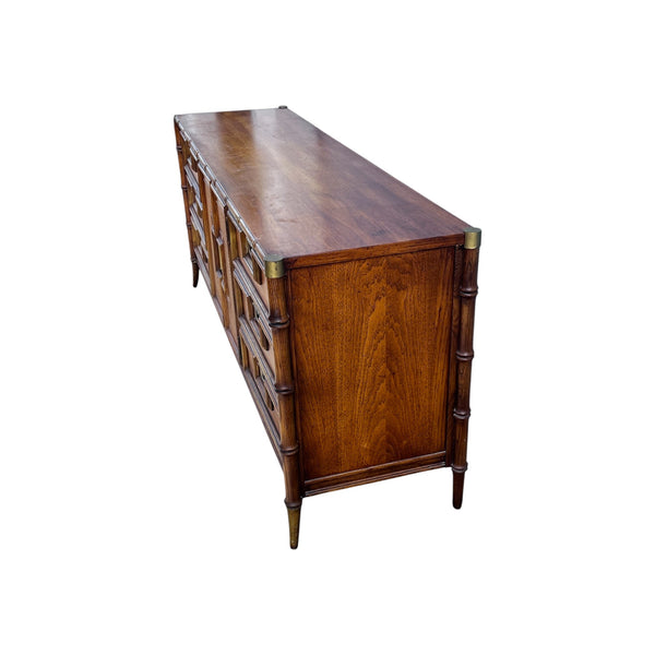 Stanley Hollywood Regency Chinoiserie Faux Bamboo Triple Dresser with Mirrors