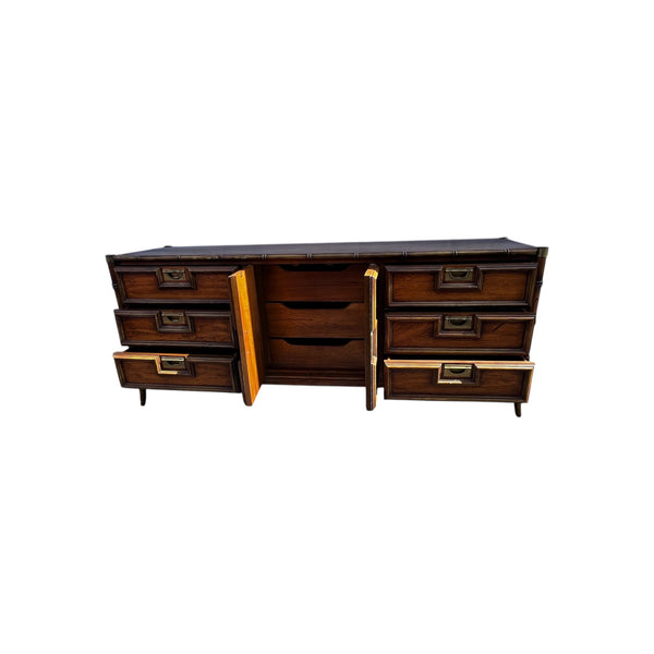 Stanley Hollywood Regency Chinoiserie Faux Bamboo Triple Dresser with Mirrors