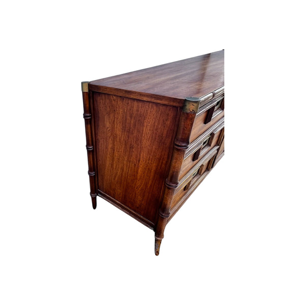 Stanley Hollywood Regency Chinoiserie Faux Bamboo Triple Dresser with Mirrors