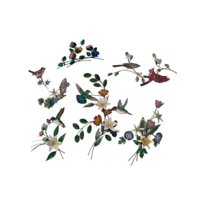 7 Vintage Enamel Wall Cooper Sculptures by Bovano of Cheshire, florals and birds