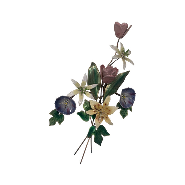 7 Vintage Enamel Wall Cooper Sculptures by Bovano of Cheshire, florals and birds