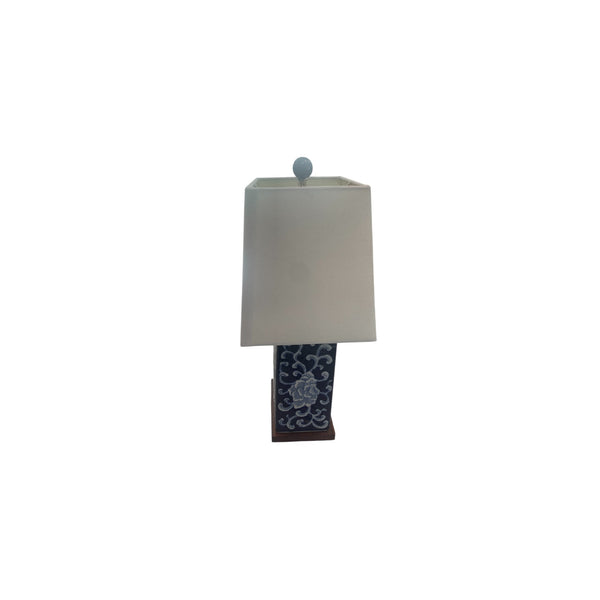 Ralph Lauren Porcelain Asian Chinoiserie Floral Blue & White Table Lamp + Shade