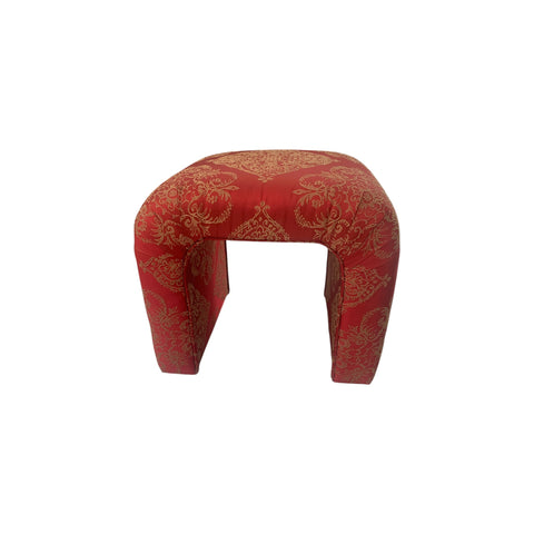 1980s Vintage Postmodern Red /golden Fabric Waterfall Bench