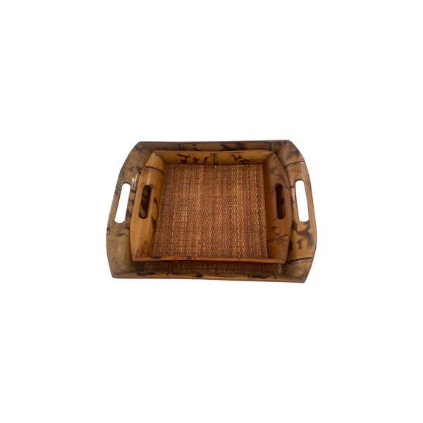Vintage burnt bamboo serving trays set of 2
