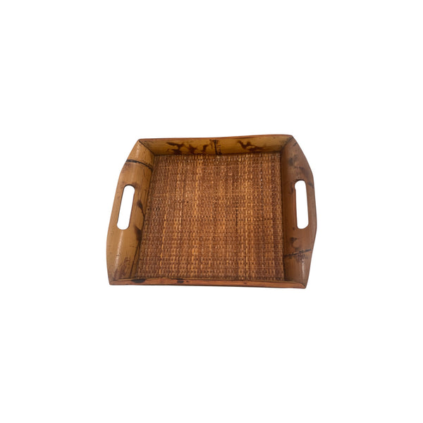 Vintage burnt bamboo serving trays set of 2