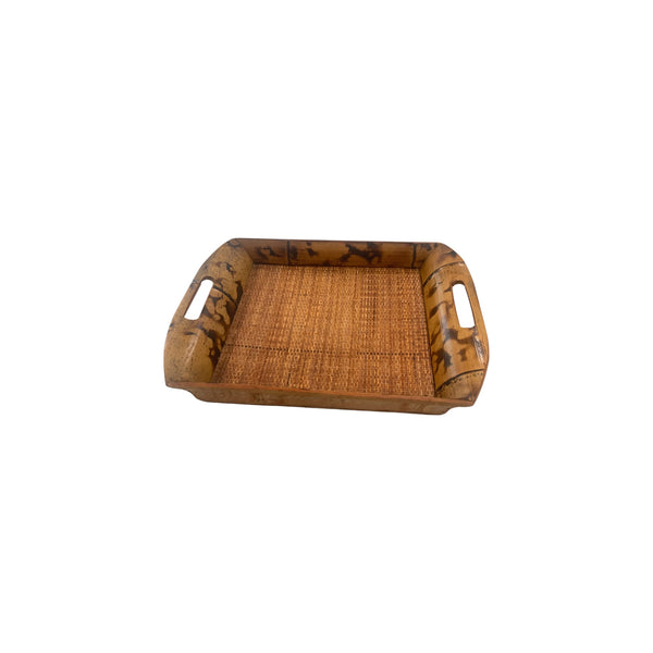 Vintage burnt bamboo serving trays set of 2
