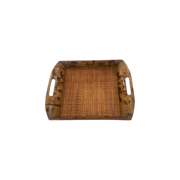 Vintage burnt bamboo serving trays set of 2