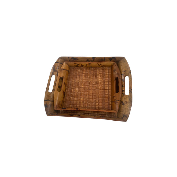 Vintage burnt bamboo serving trays set of 2