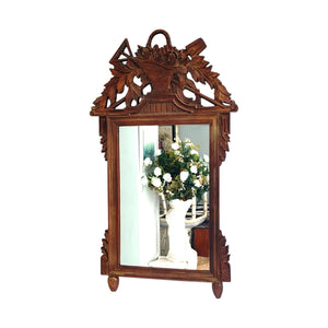 French Louis XVI Style Vintage Carved Wall Mirror W/ Garden Tools & Basket Roses