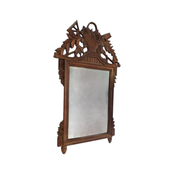 French Louis XVI Style Vintage Carved Wall Mirror W/ Garden Tools & Basket Roses
