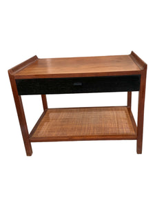 Founders Furniture End Table Walnut with Cane Magazine Shelf