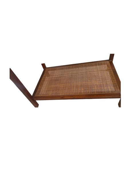 Founders Furniture End Table Walnut with Cane Magazine Shelf