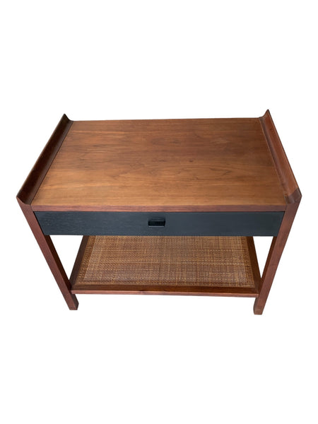 Founders Furniture End Table Walnut with Cane Magazine Shelf