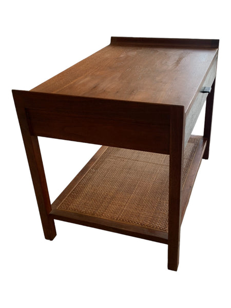 Founders Furniture End Table Walnut with Cane Magazine Shelf