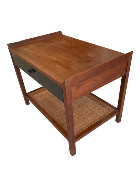 Founders Furniture End Table Walnut with Cane Magazine Shelf