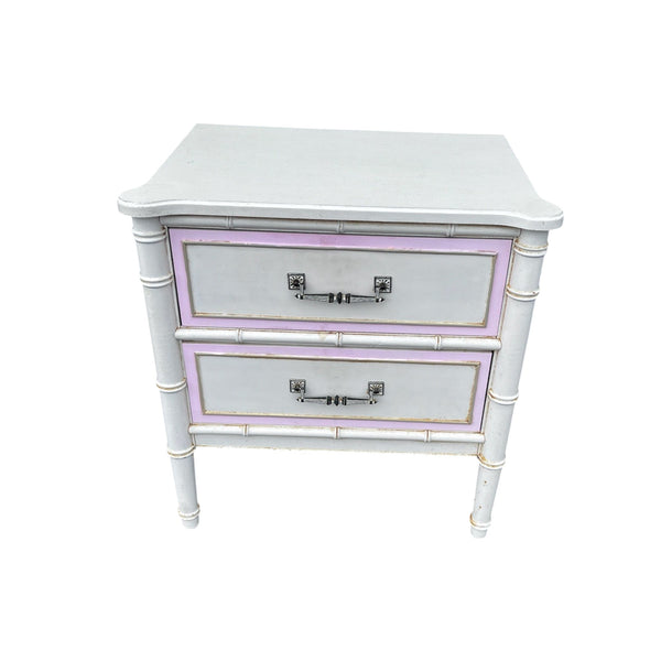 Henry Link Bali Hai Faux bamboo vintage nightstand Hollywood Regency2 drawers