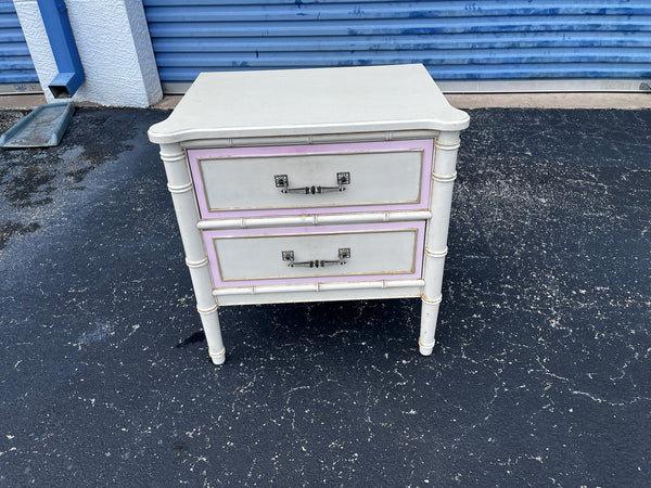 Henry Link Bali Hai Faux bamboo vintage nightstand Hollywood Regency2 drawers