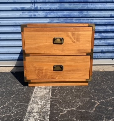 Wooden campaign style nightstand 2 drawers