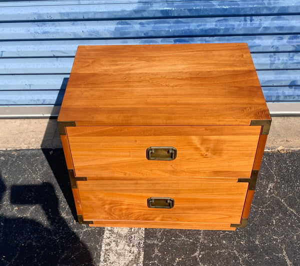 Wooden campaign style nightstand 2 drawers