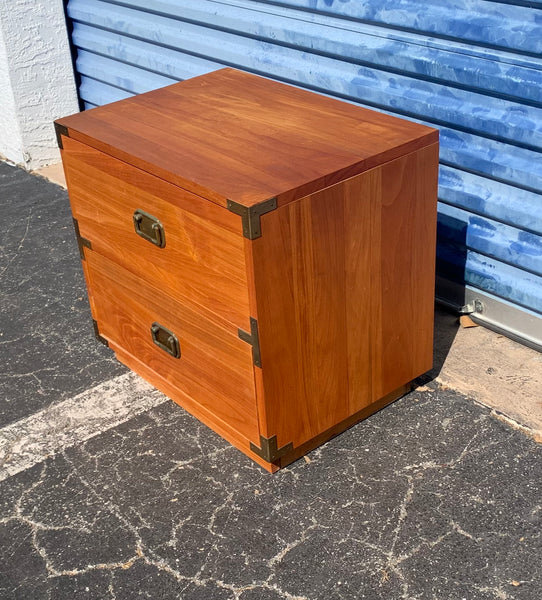 Wooden campaign style nightstand 2 drawers