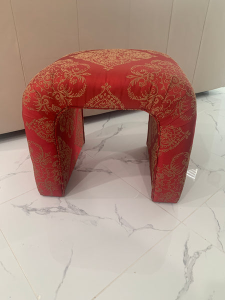 1980s Vintage Postmodern Red /golden Fabric Waterfall Bench