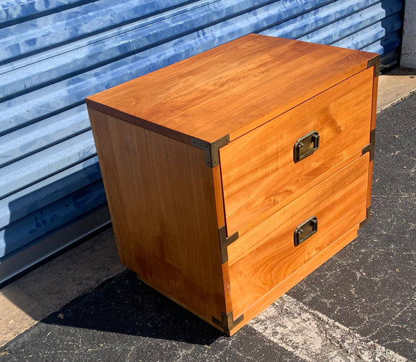 Wooden campaign style nightstand 2 drawers