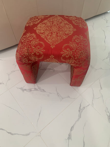 1980s Vintage Postmodern Red /golden Fabric Waterfall Bench