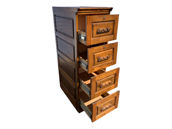 Solid Oak 4 Drawer Legal Size File Cabinet