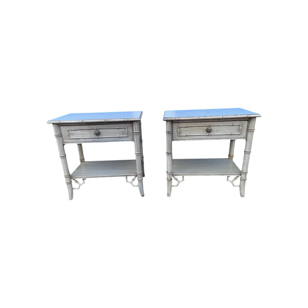 Pair of Thomasville Allegro Fretwork Faux Bamboo Nightstands
