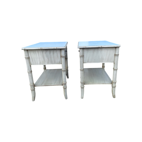 Pair of Thomasville Allegro Fretwork Faux Bamboo Nightstands
