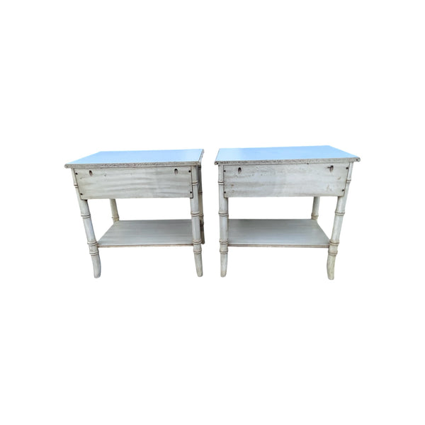 Pair of Thomasville Allegro Fretwork Faux Bamboo Nightstands